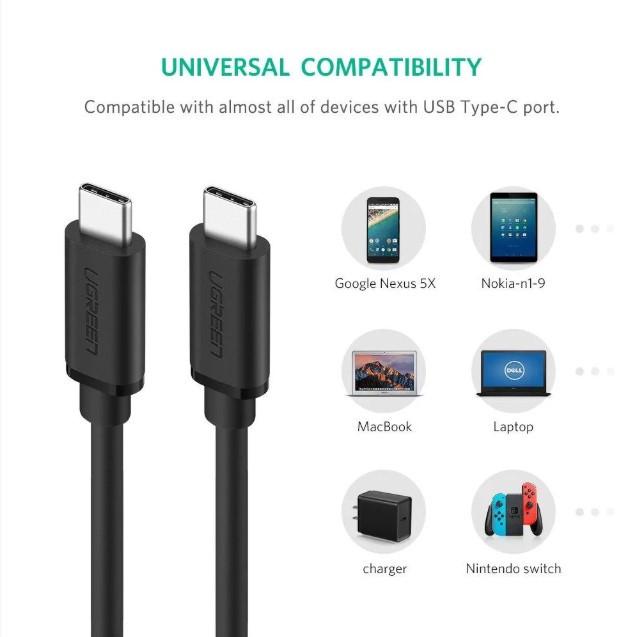 Кабель зарядный Ugreen USB 2,0 Type-C to Type-C PD QC 4,0 0,5 м Black (US286) - фото 3