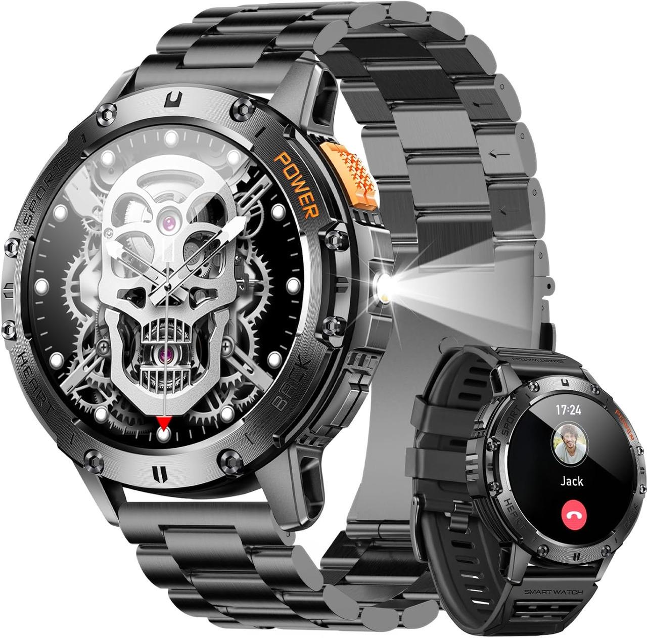 Смарт-годинник для чоловіків Military Smart Watch військовий для iPhone та Android з двома ремінцями