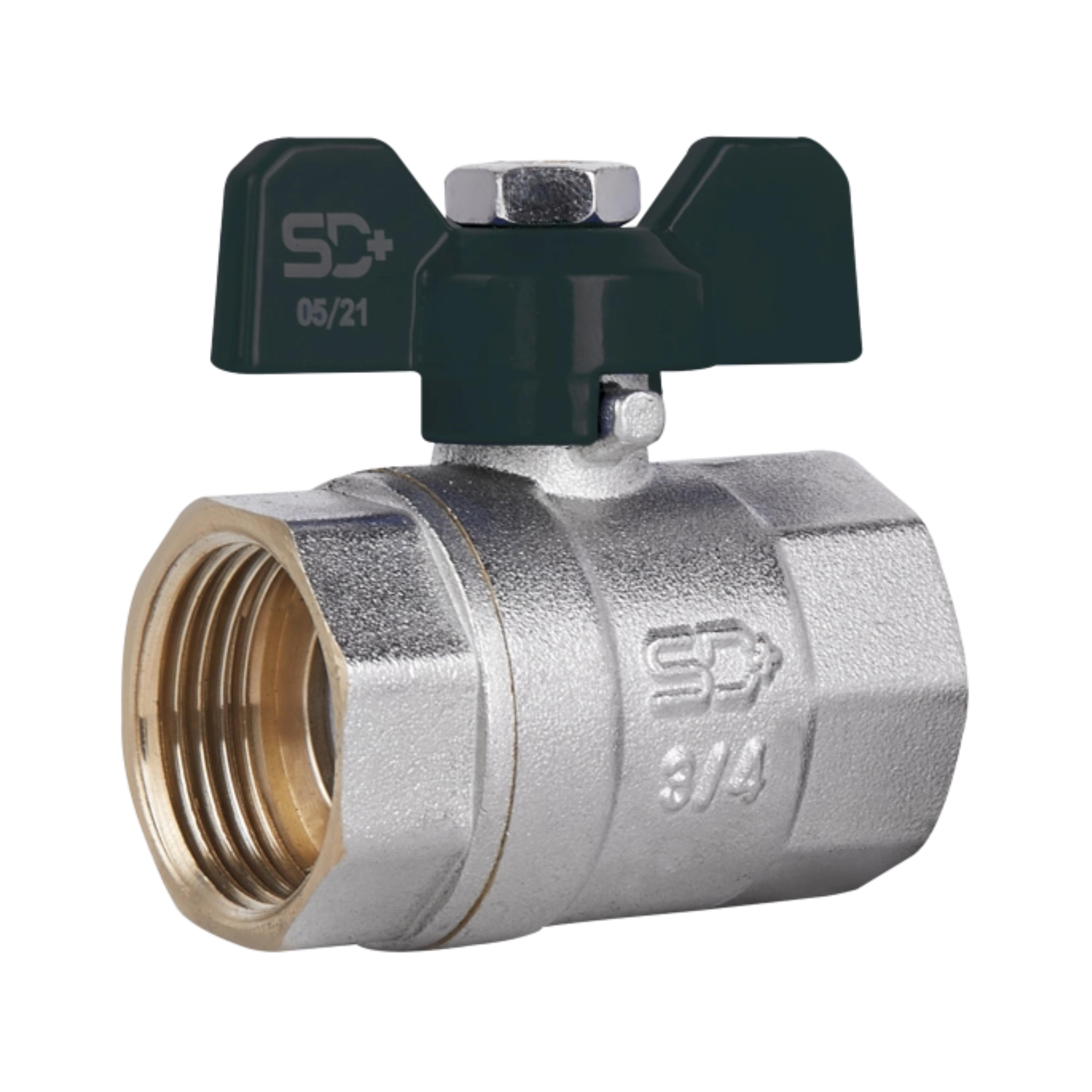 Кран шаровой Thermo Alliance Base 3/4"ВВ прямая латунная никелированная PN40 бабочка (SD602W20)