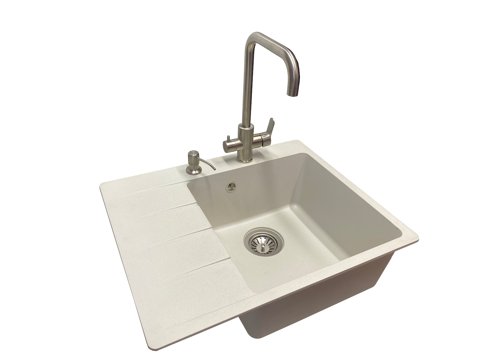 Мийка кухонна VECTOR Forest 62x50 см чаша праворуч/змішувач з підключенням до фільтру/дозатор/сифон Білий (df0cefaf)