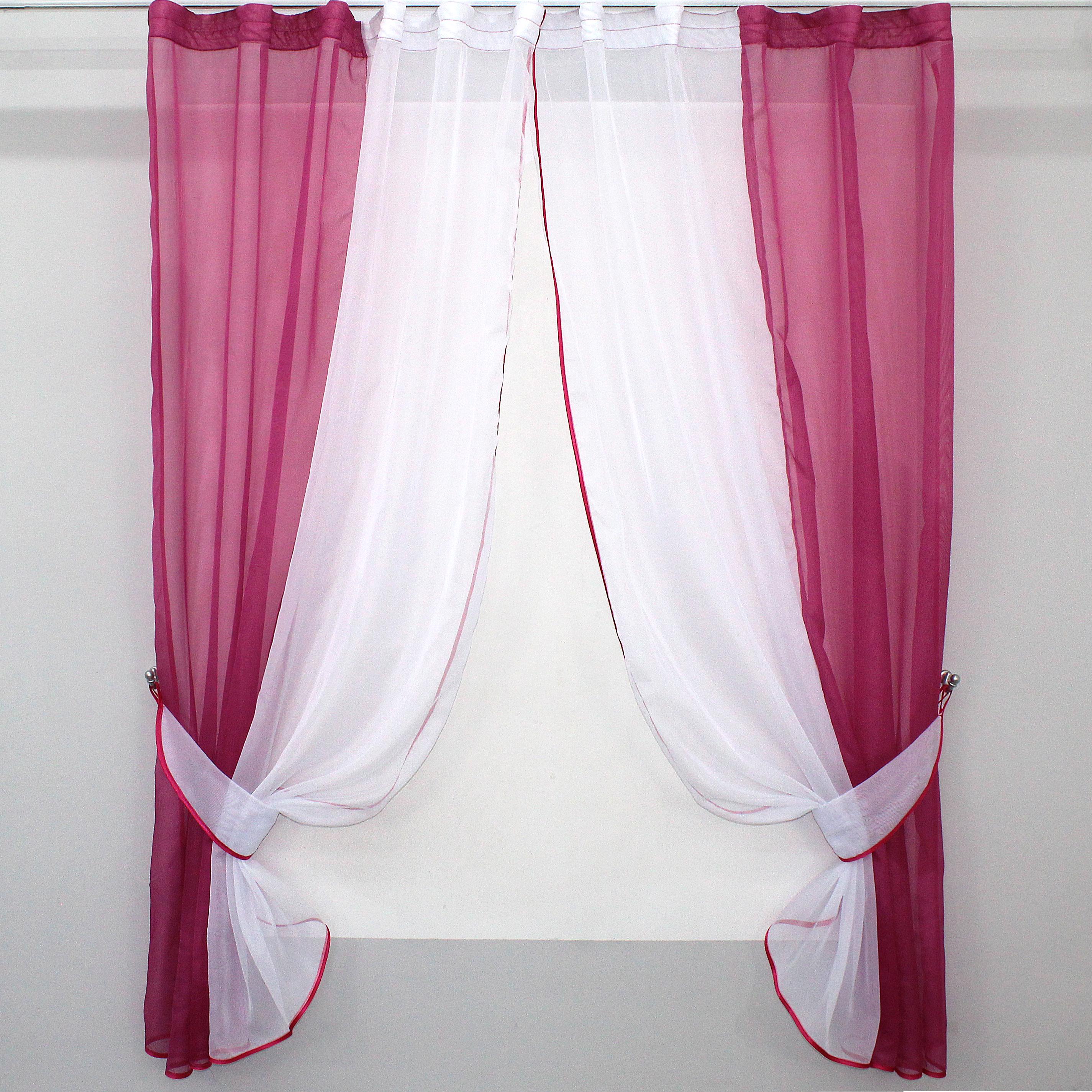 Шторы кухонные VR-Textil №017к комбинированные с подвязками 265х170 см Малиновый/Белый (50-130)