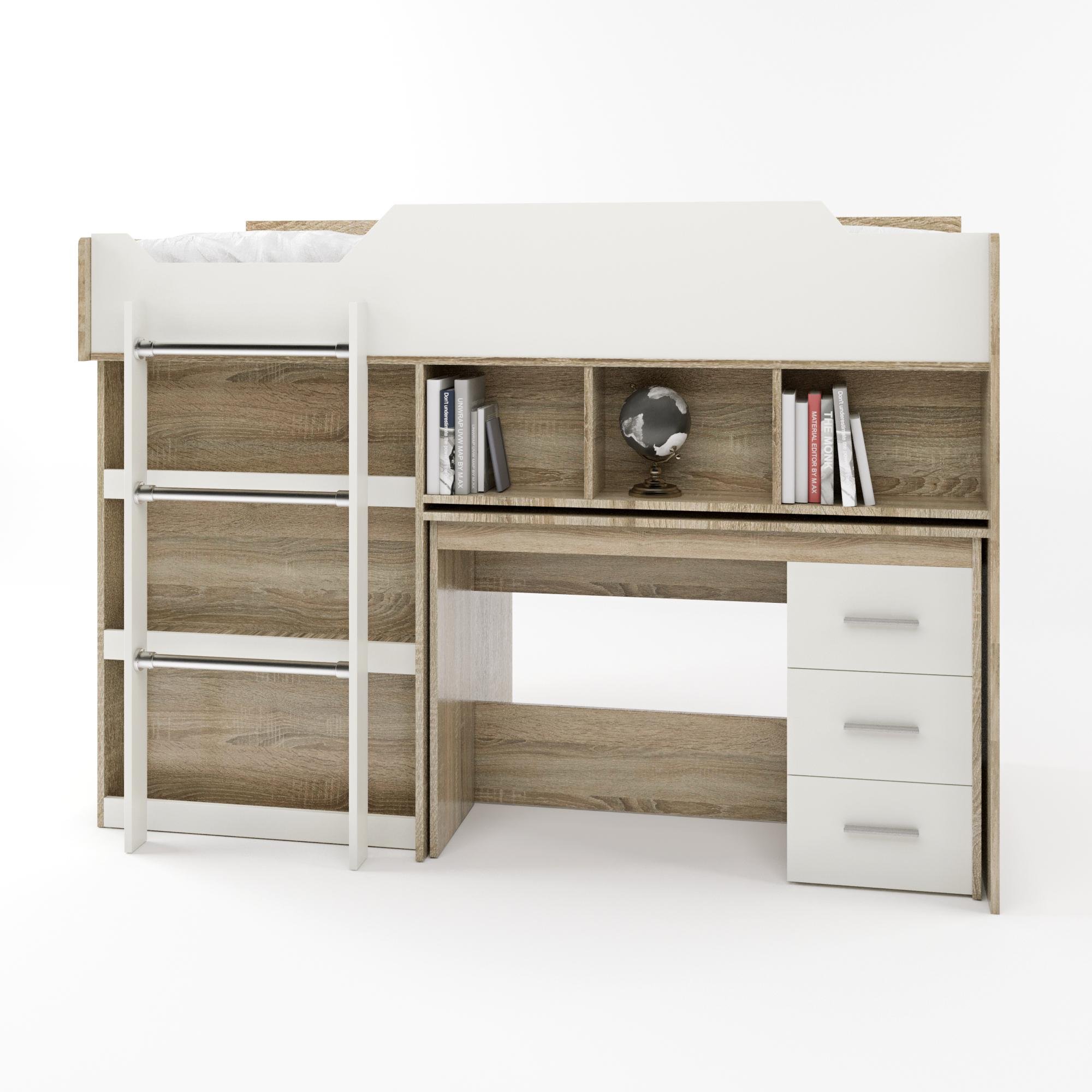 Кровать-горка Эверест чердак-2 Дуб сонома/Белый (EVR-2104)