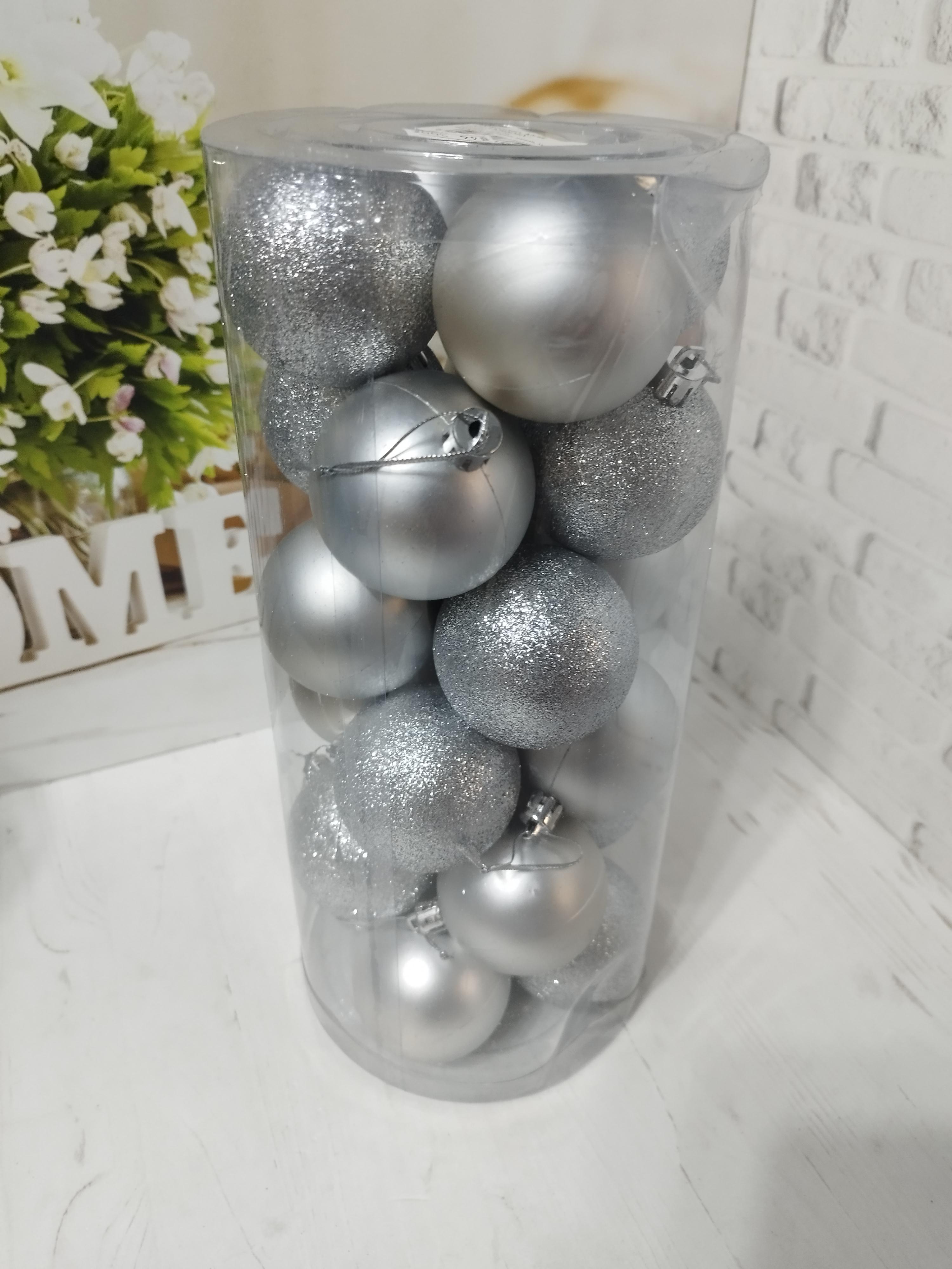 Набор новогодних шаров на елку пластиковые 6 см 24 шт. Серебристый (LK9006-11) - фото 1