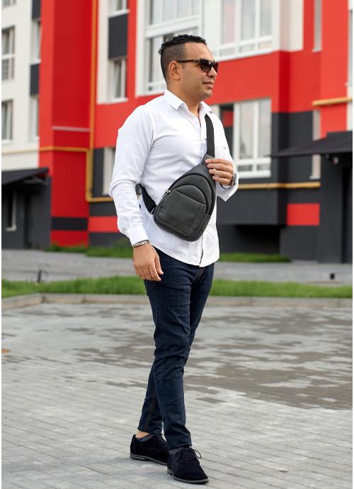 Чоловіча сумка-слінг Sambag через плече з екошкіри Графітовий (1107019629) - фото 3