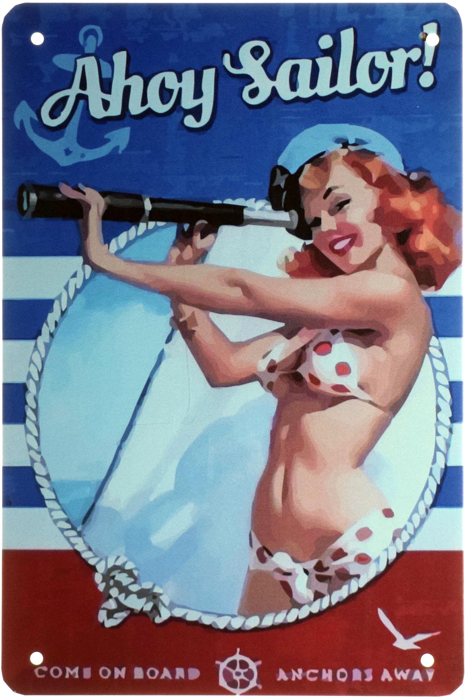 Табличка металлическая Ахой Моряк!/Ahoy Sailor! Pin Up 20x30 см