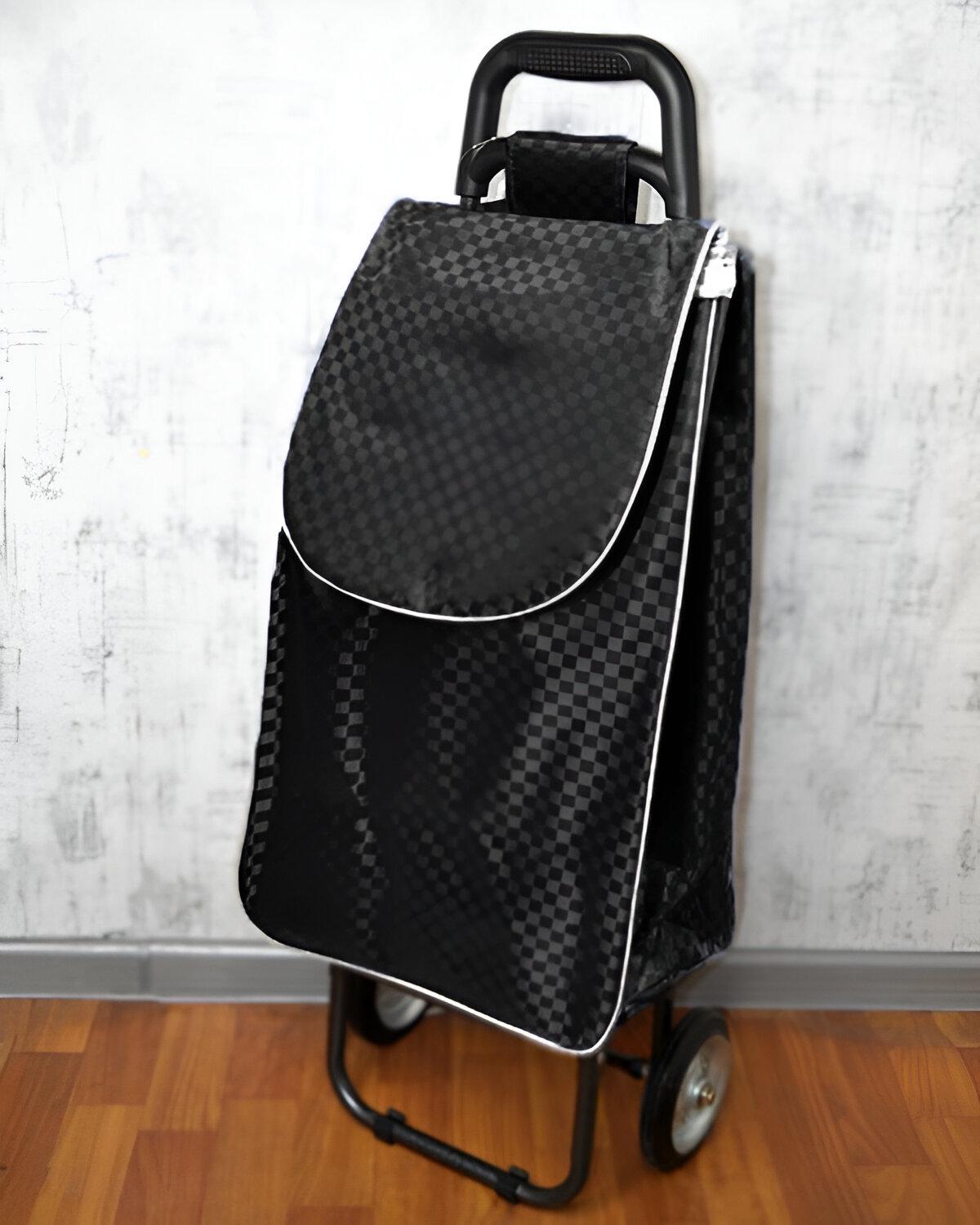 Візок для покупок на металевих колесах в клітинку 95x35x30 см Чорний (2205) - фото 2