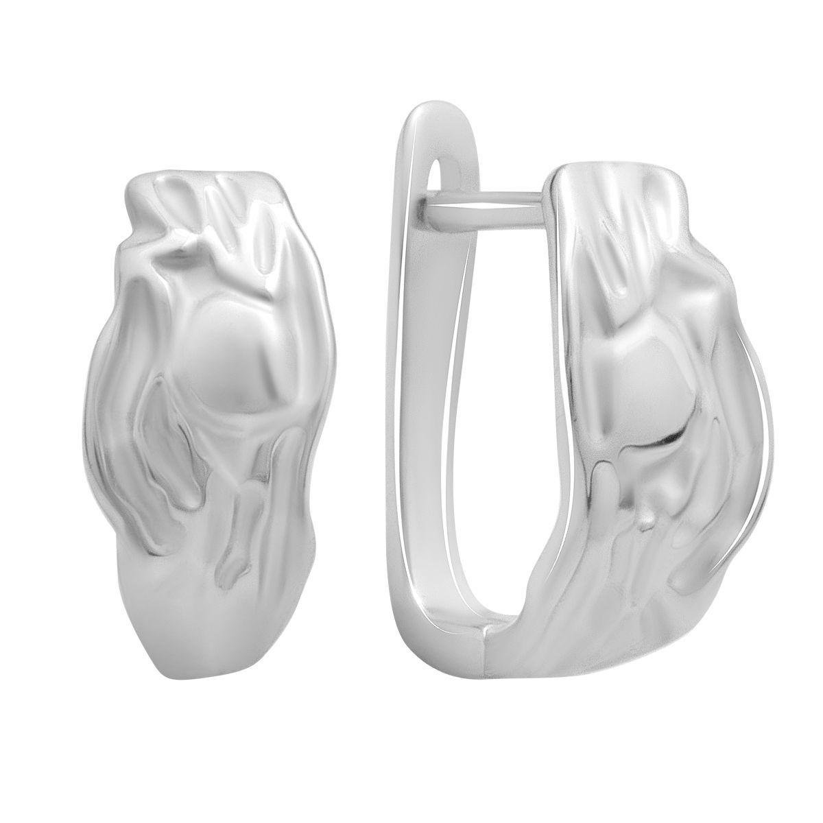 Сережки срібні LoveR без вставок з хвилястою об'ємною формою Сережки срібні LoveR без вставок з хвилястою об'ємною формою
