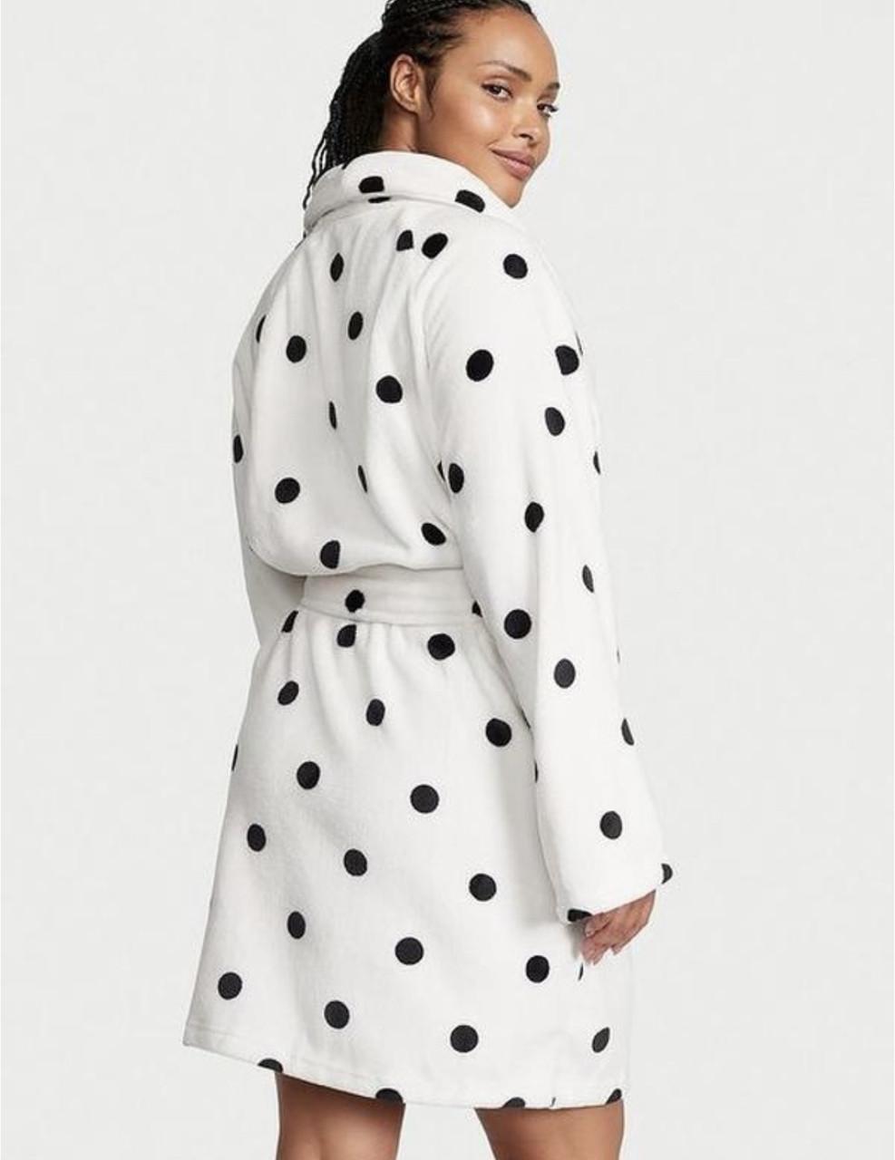 Халат Logo Short Cozy Robe White & Black dot XS-S Белый - фото 2