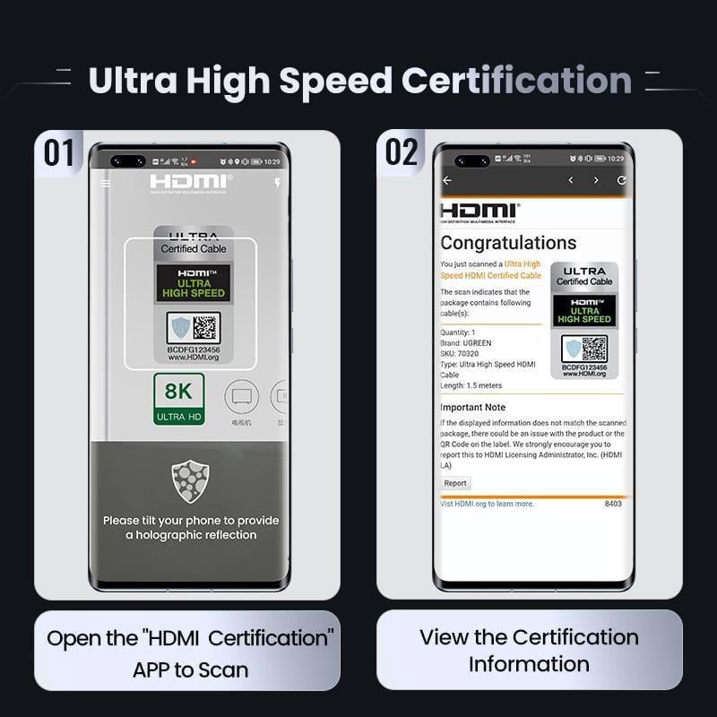 Кабель UGREEN HDMI 2.1 4K 120Hz 48 Гбіт/с 3D Dolby Atmos HDR 10+ eARC HDCP 2.3 1080p 240Hz 1,5 м Чорний (70320) - фото 5