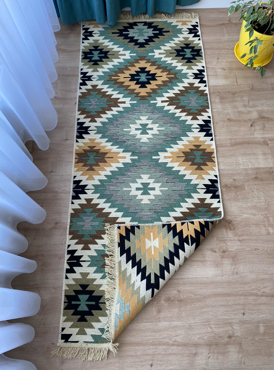 Килимок плетений двосторонній Shana Zummi 80x200 см Зелений - фото 4