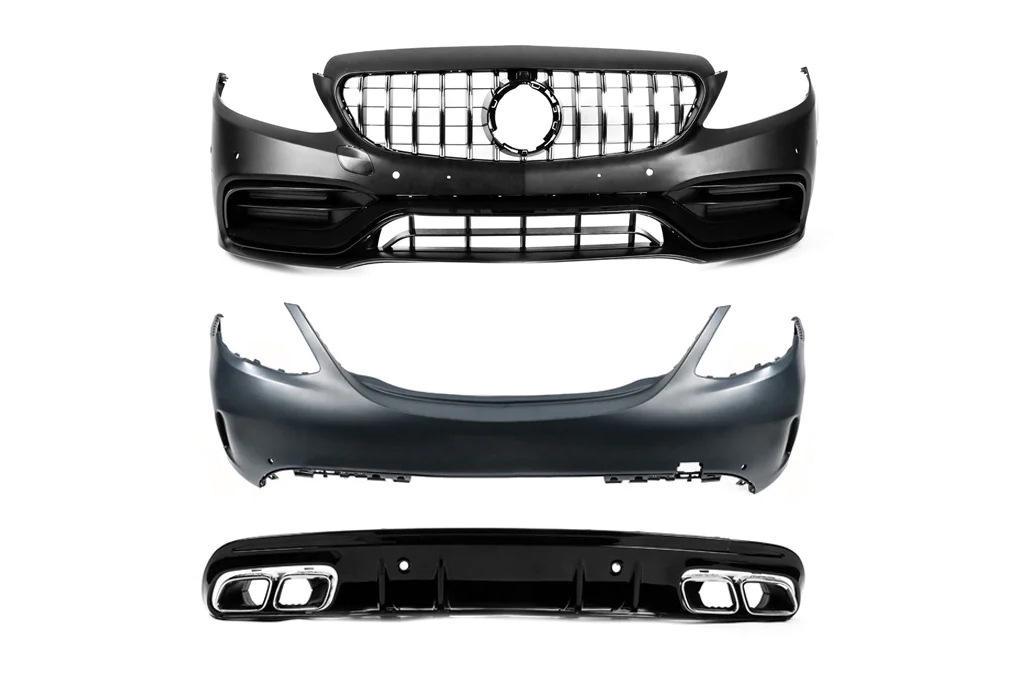 Комплект обвісів з повним заднім бампером GBT для Mercedes C-сlass W205 2014-2021 рр. пластик під фарбування