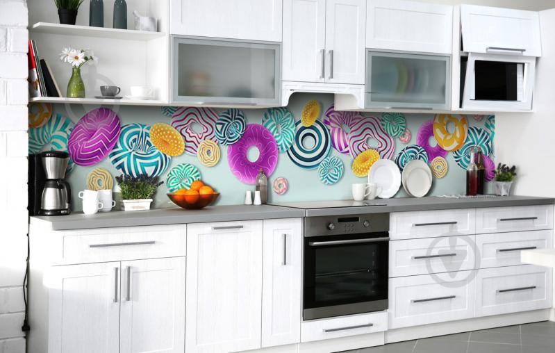 Скинали на кухню Zatarga «Геометрические пончики» 650х2500 мм виниловая 3Д наклейка кухонный фартук