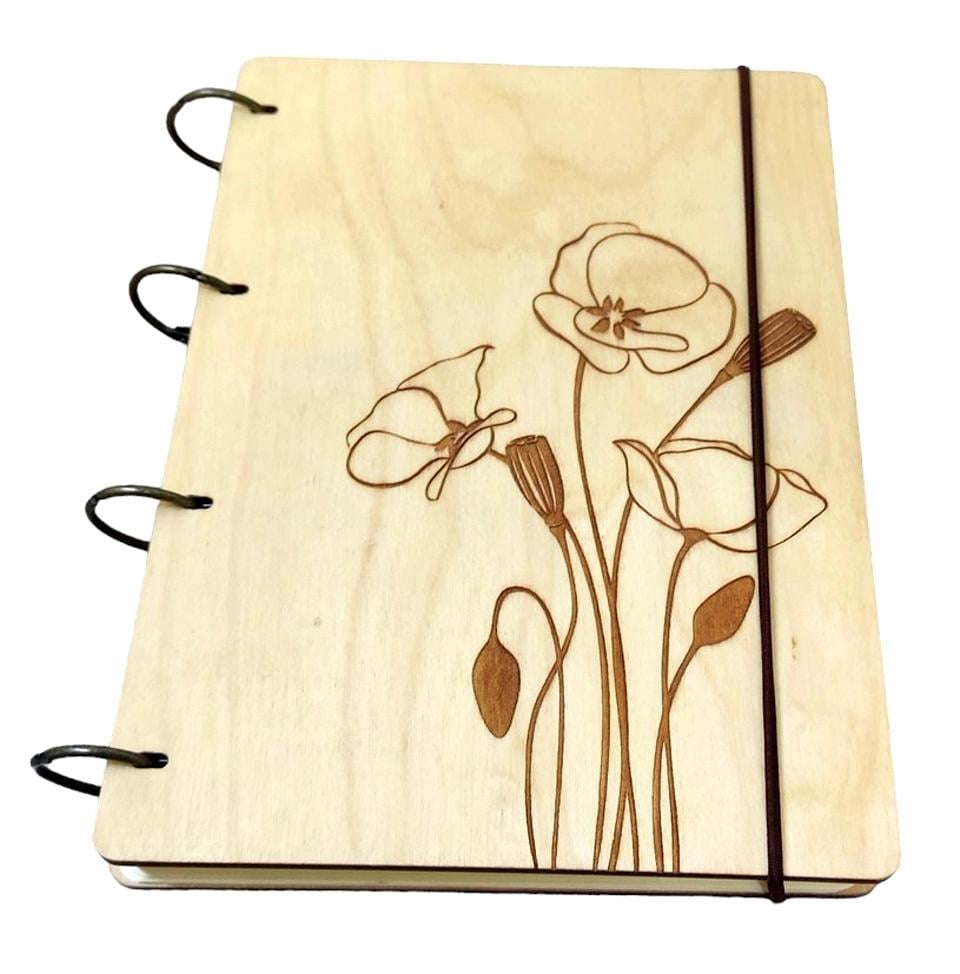 Блокнот с обложкой из фанеры Маки светлый А5 60 л. (2151)