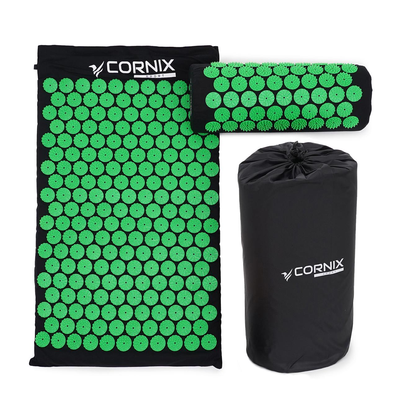 Килимок акупунктурний з валиком Cornix Classic Mat Аплікатор Кузнєцова XR-0110 Black/Green (2375571719)