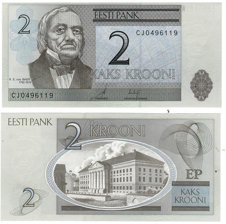 Коллекционная банкнота Эстония 2 кроны 1992 UNC P70 (Б04050)