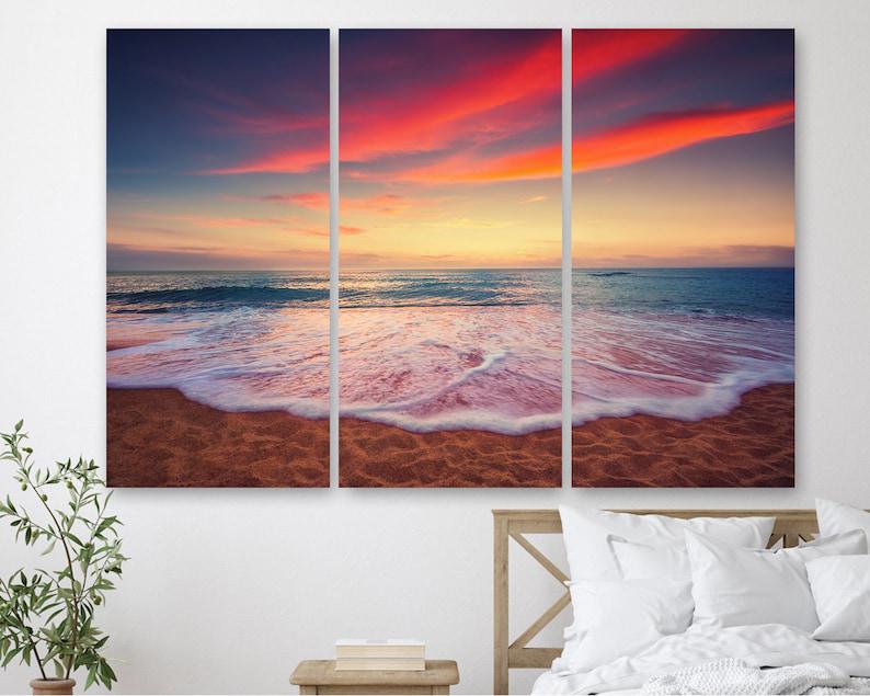 Модульная картина KIL Art Розовый закат на море на холсте из трех частей 156x100 см (M3_XL_568)