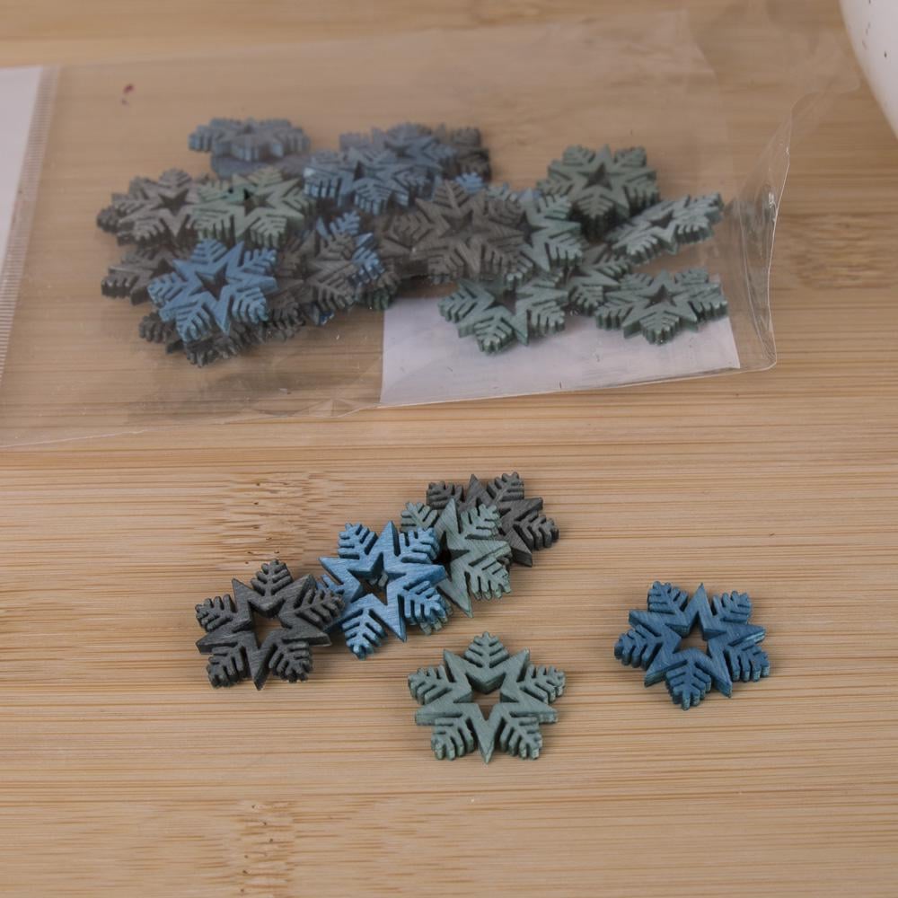 Декор деревянный снежинки Серый/Голубой (4089-7)