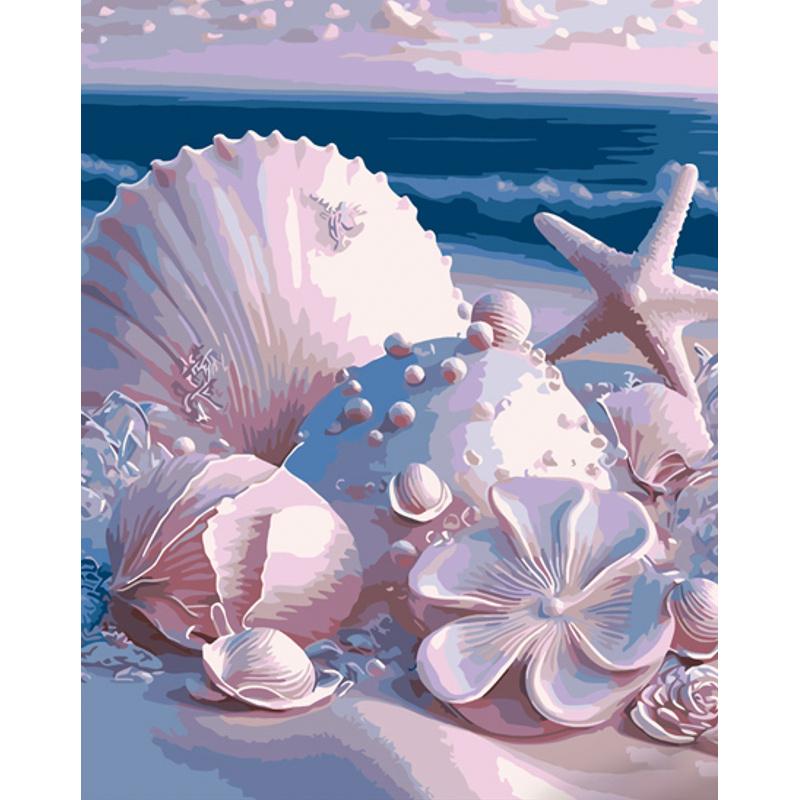 Картина по номерам Strateg Премиум Пастельные раковины с лаком 40х50 см (GS1063)