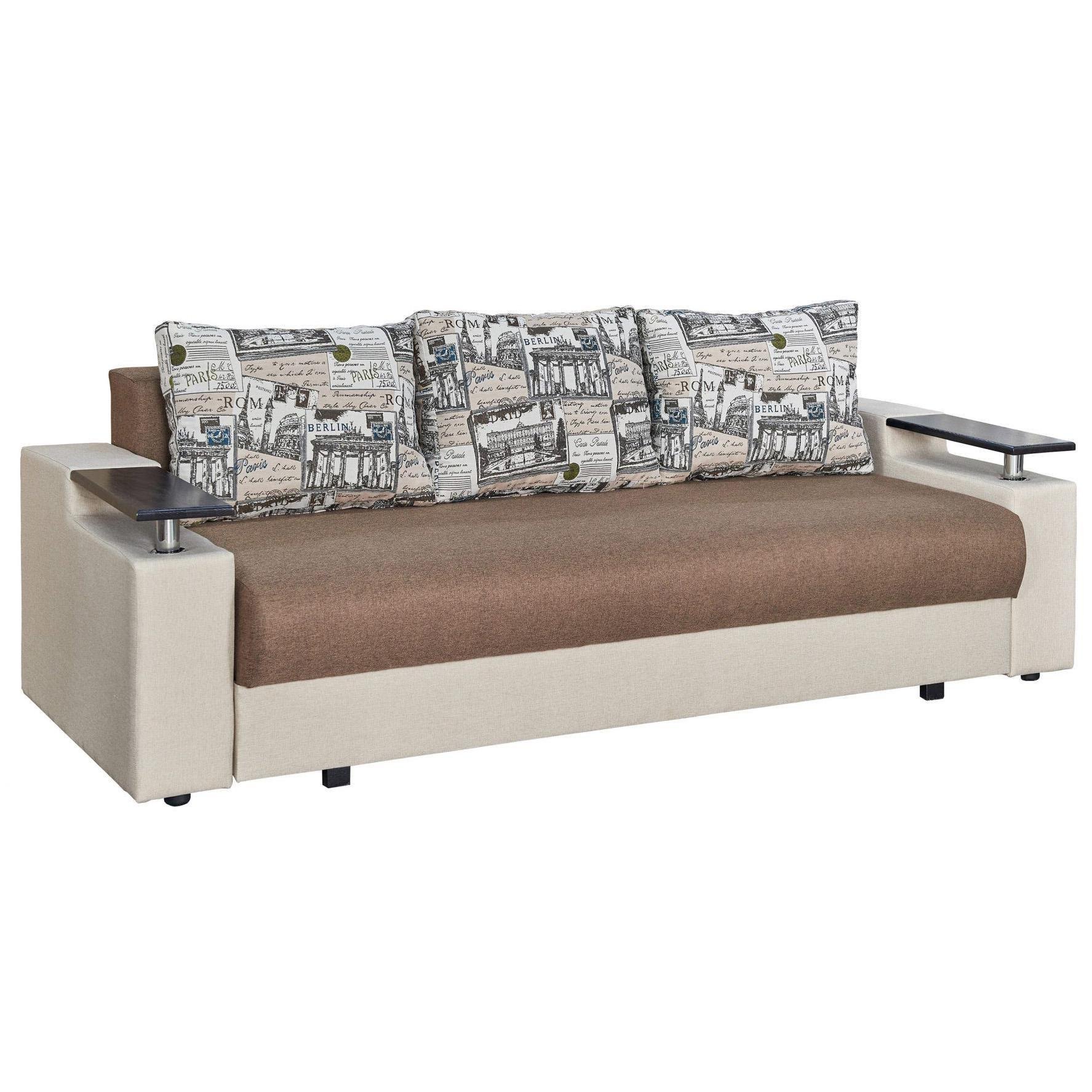 Диван раскладной Мебель-Сервис Бруно еврокнижка ДСП/ металл ткань Хит Коричневый с бежевым