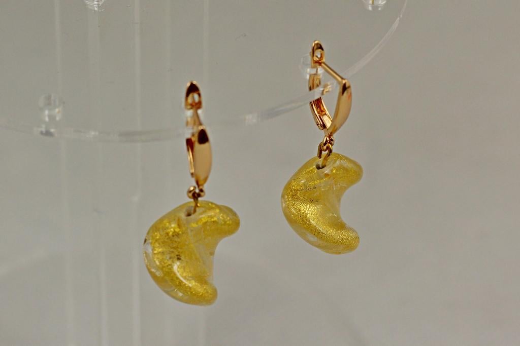 Серьги подвески желтое чешское стекло 3,7 см Золотистый (28673538)