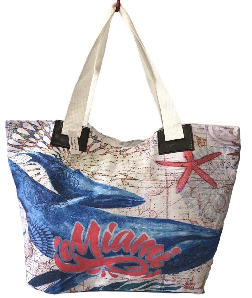 Сумка пляжная женская летняя из ткани на молнии Белый с голубым (HN108) Сумка пляжная женская летняя из ткани на молнии Белый с голубым (HN108)