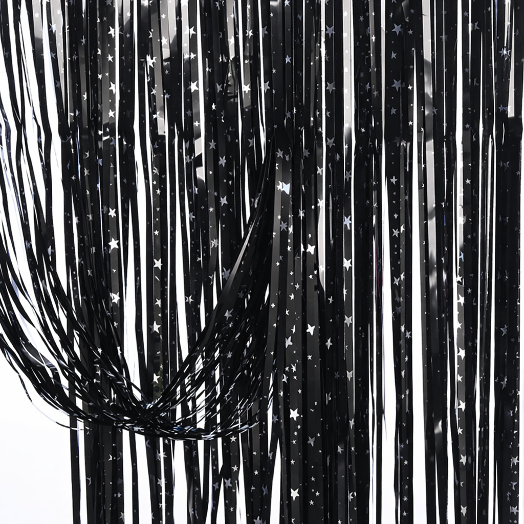 Дощик для фотозони з принтом зірок 2x1 м Чорно-сріблястий (1500)