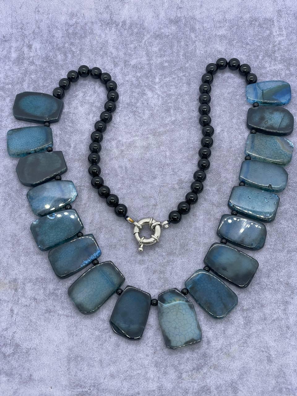 Бусы агат 60 см Синий (1301)