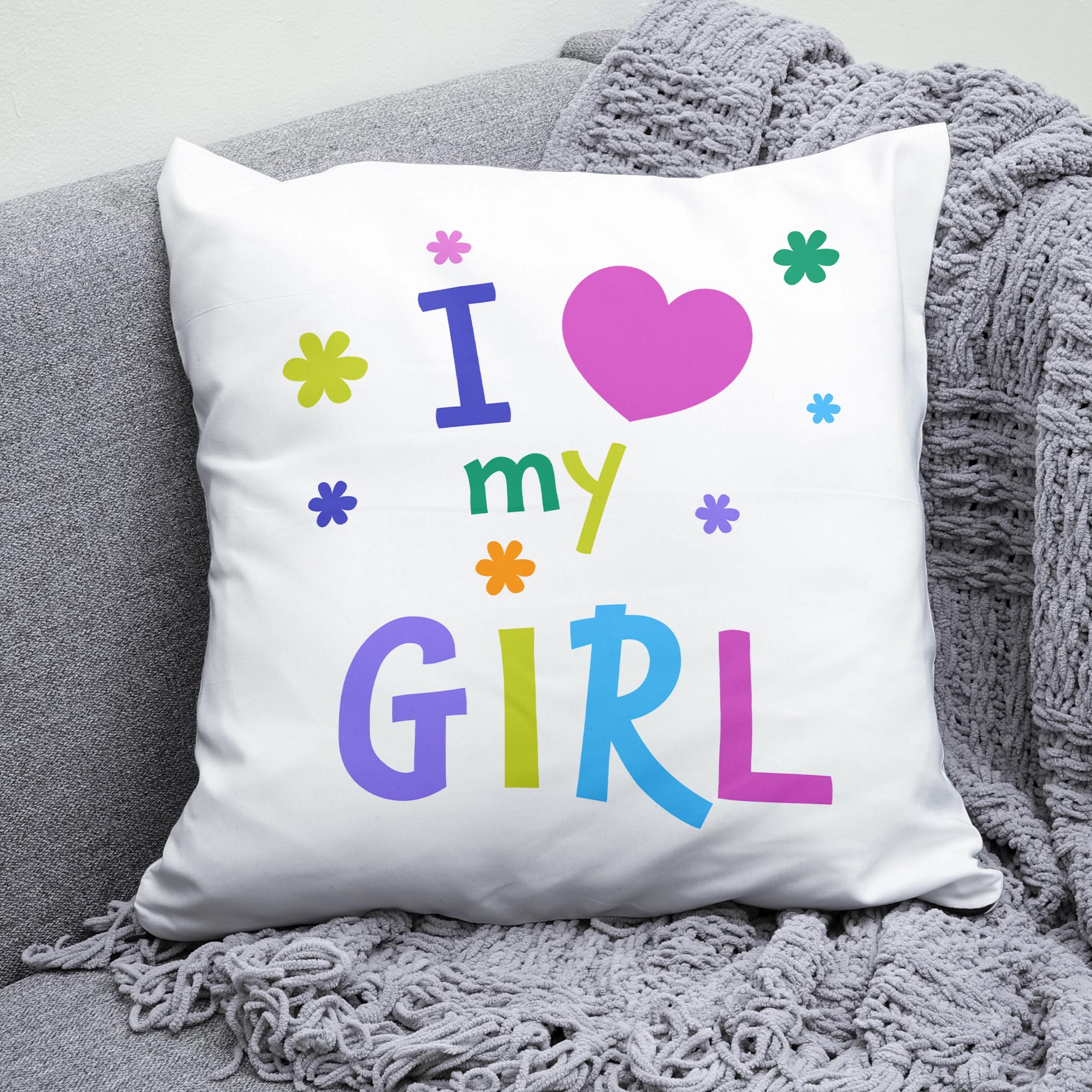 Плюшевая подушка квадрат с принтом "I love you my girl"