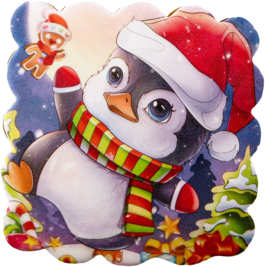 Пряник с принтом Крафт Печенье Новый год Открытка «Рождественский пингвин» 165г