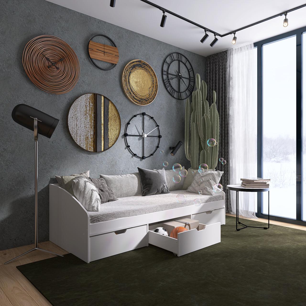 Кровать односпальная Еверест с ящиками Комфорт-3 сплошной щит 80x190 см Белый (EVR-20704)