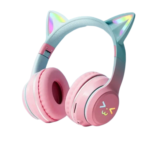Наушники детские беспроводные CATEAR BT612 с ушками и RGB-подсветкой Bluetooth 5,3 MicroSD AUX Розовый (2707867614)