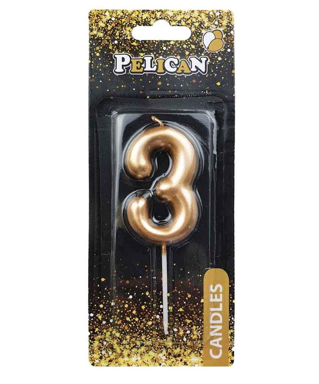 Свеча для торта Pelican 3 6 см Золотистый (866013)