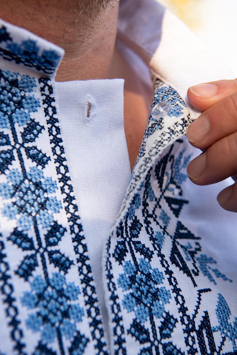 Вышиванка мужская из льна с сине-голубой вышивкой XL Белый (2426737186) - фото 3