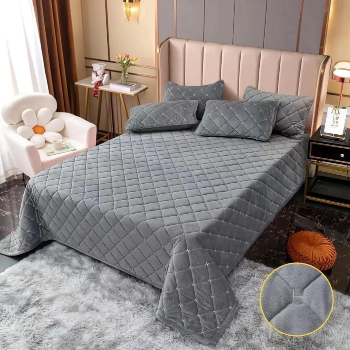 Покривало велюрове стьобане Koloco Ромби гіпоалергенне євро 220х240 см (41869) Сірий - фото 4 Покривало велюрове стьобане Koloco Ромби гіпоалергенне євро 220х240 см (41869) Сірий - фото 4