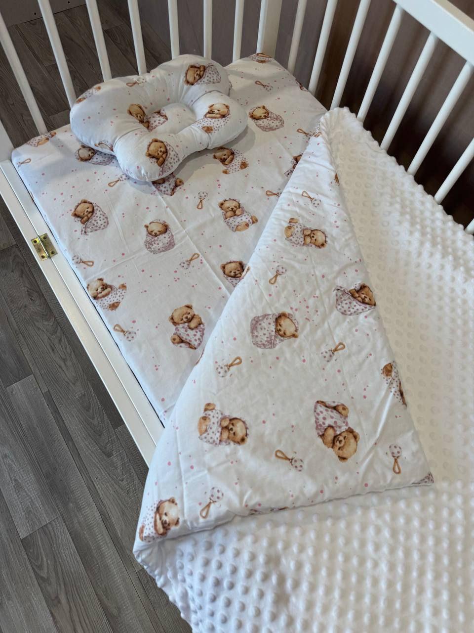 Комплект постельного белья Манюня Мишка из бязи для кроватки 78x98 см Белый (П4К-am-manin-016)