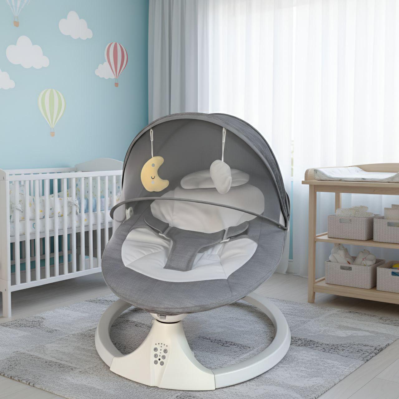 Детские шезлонг-качели электрические 9074/DM с пультом Bluetooth и таймером Серый