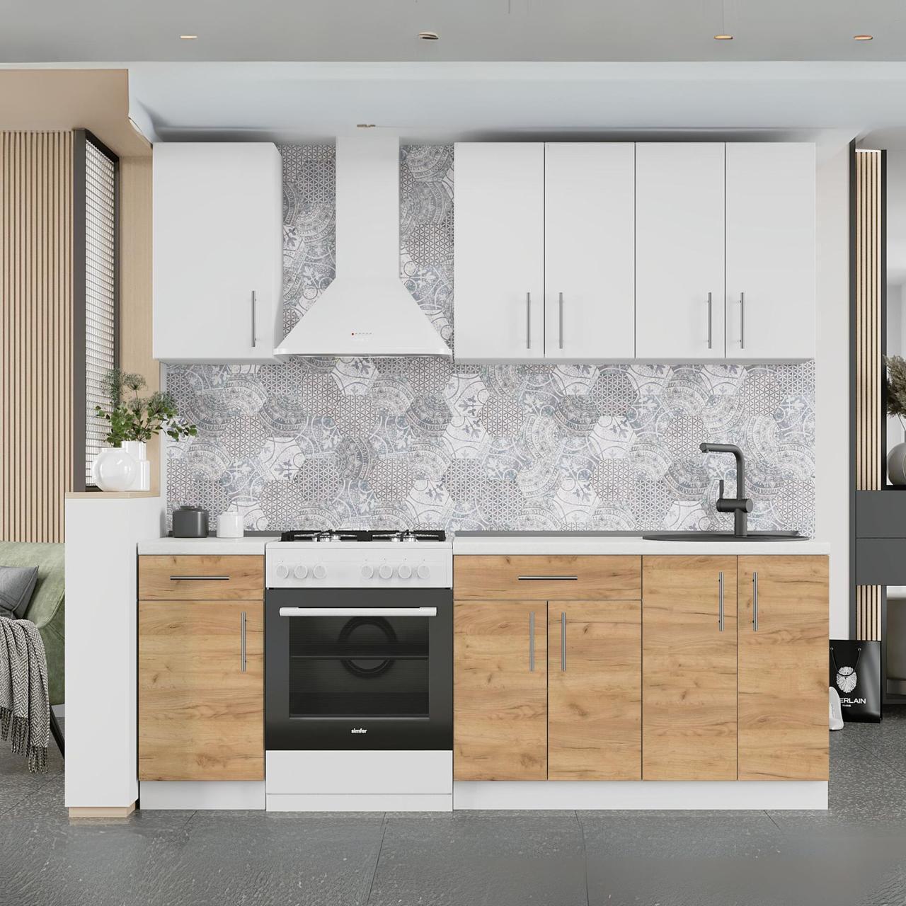 Комплект кухни К-4 Эверест Оптима без столешницы 2,1м Белый/Крафт золотой (ЕК-26018)