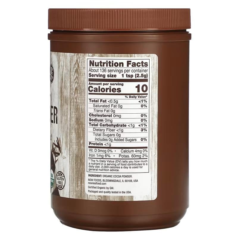 Органічний какао-порошок NOW Foods Cocoa Lovers Organic Cacao Powder натуральний шоколад 340 г (1009143401) - фото 2