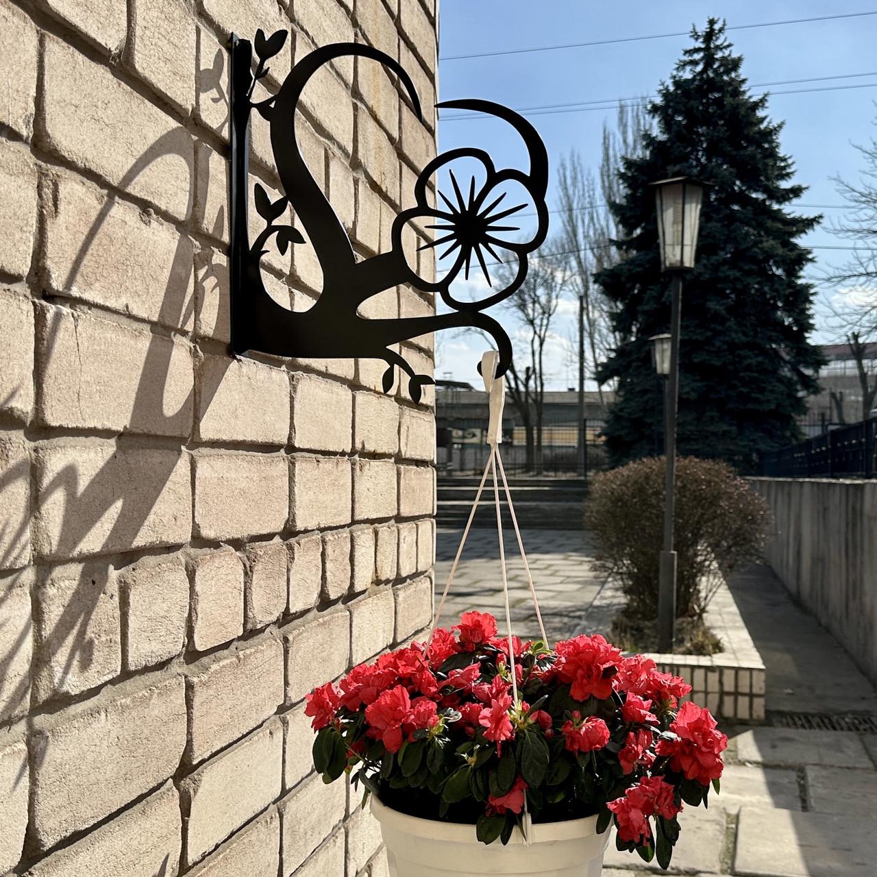 Кронштейн Сердце для кашпо с цветами метал Черный (М013) - фото 9