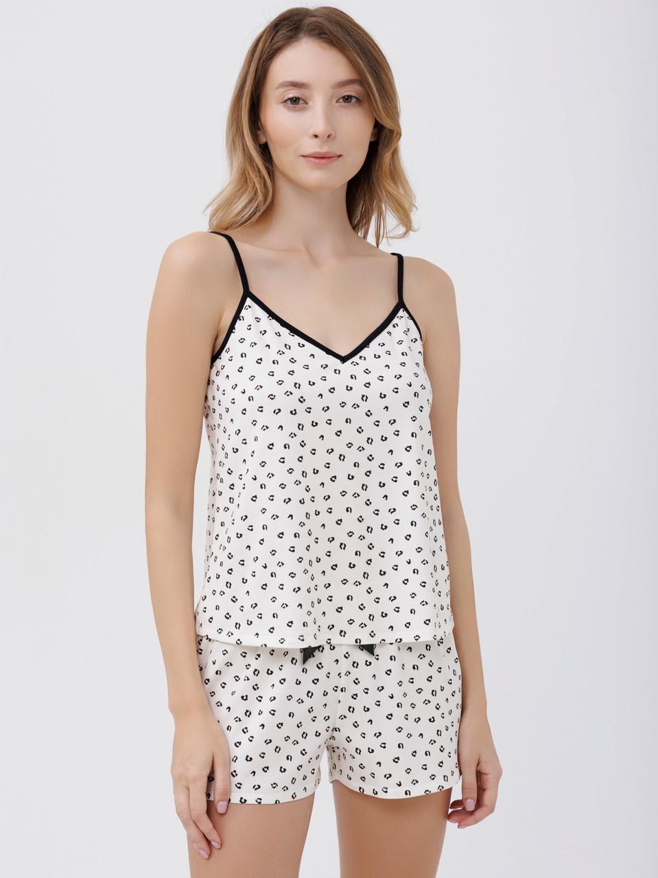 Пижама женская Roksana майка на тонких бретел/мини-шортики хлопковая XL Белый (1762/16171) - фото 3