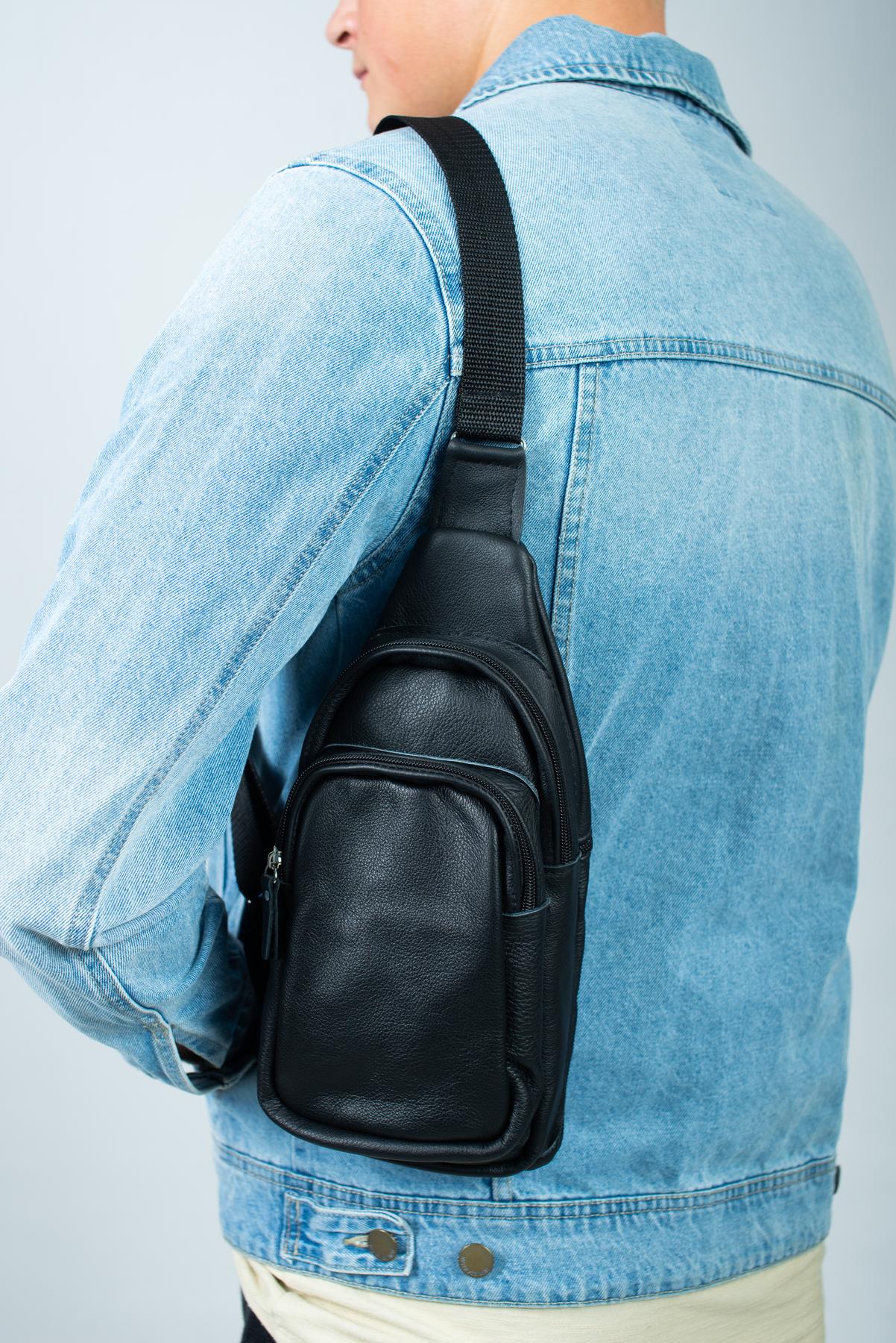 Сумка-слинг мужская через плечо SL015 из натуральной кожи Черный (25312461)