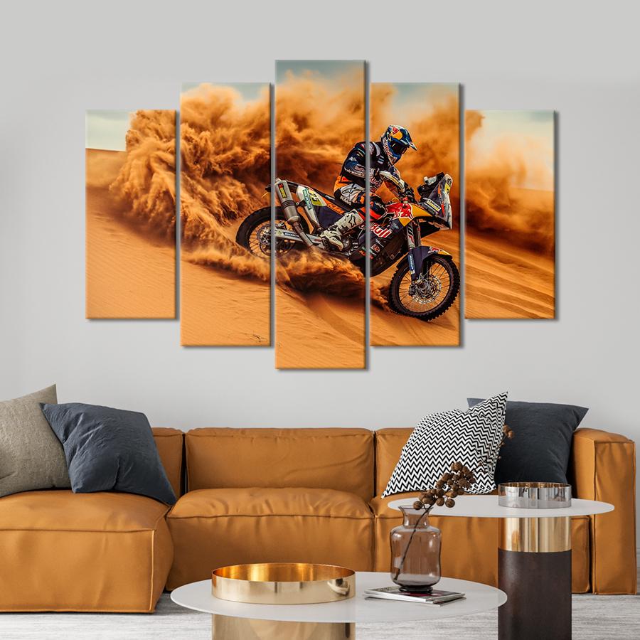 Картина Автомобиль Мотоциклист на байке в пустыне 187x119 см (A1214-5)