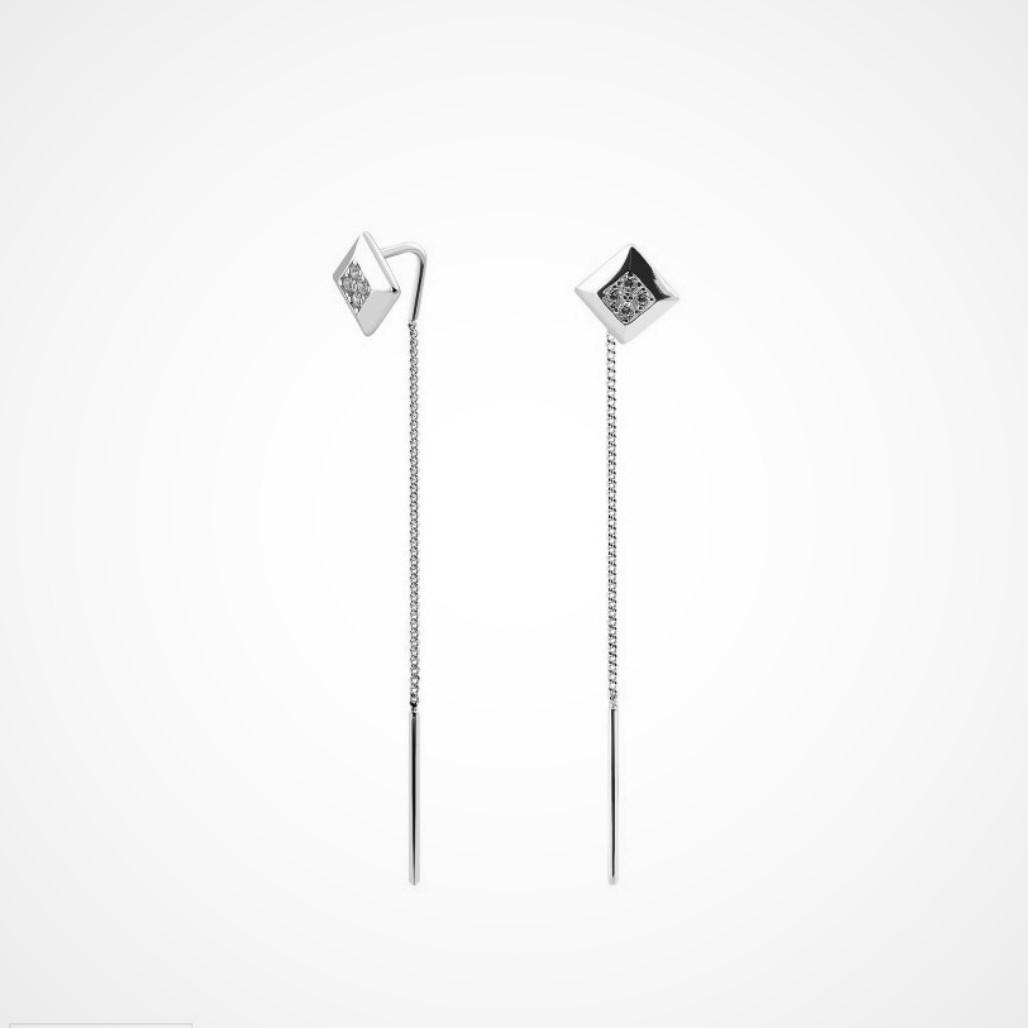 Серьги из серебра Квадрат с камнями покрыто родием 925 1,50 г (926)