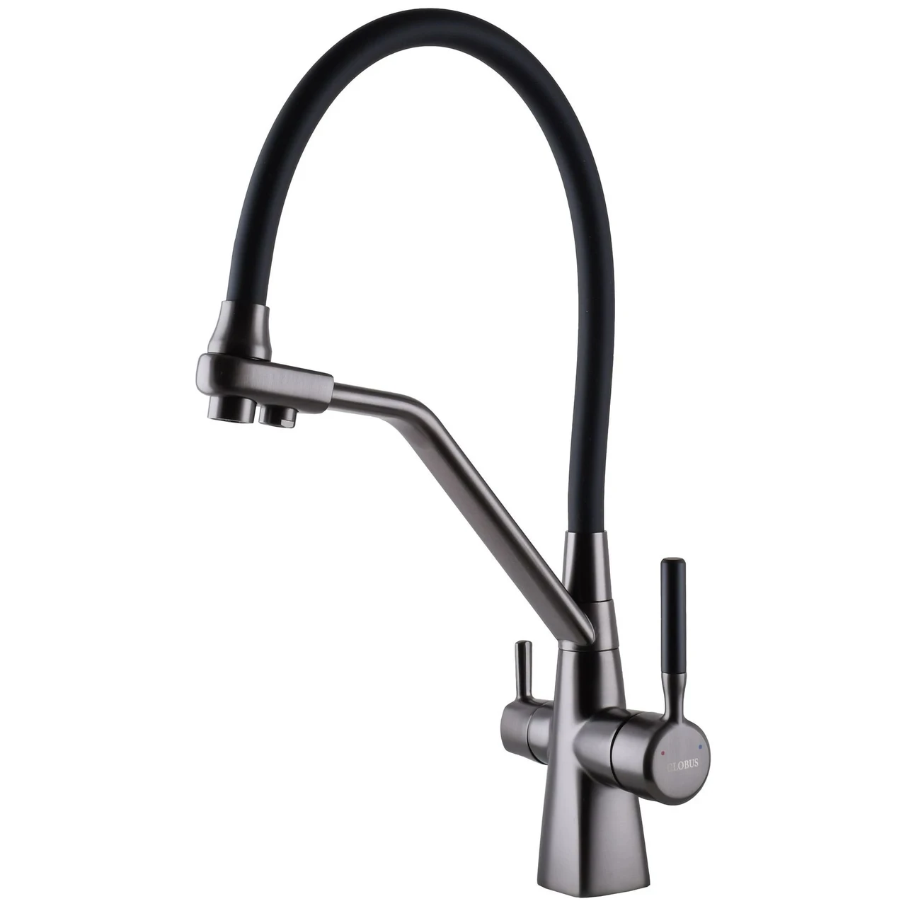 Смеситель для кухни под осмос Globus Lux GLLR-0700-L-11-01 гофрированный на гайке латунь Графитовый/Черный (1000000564)