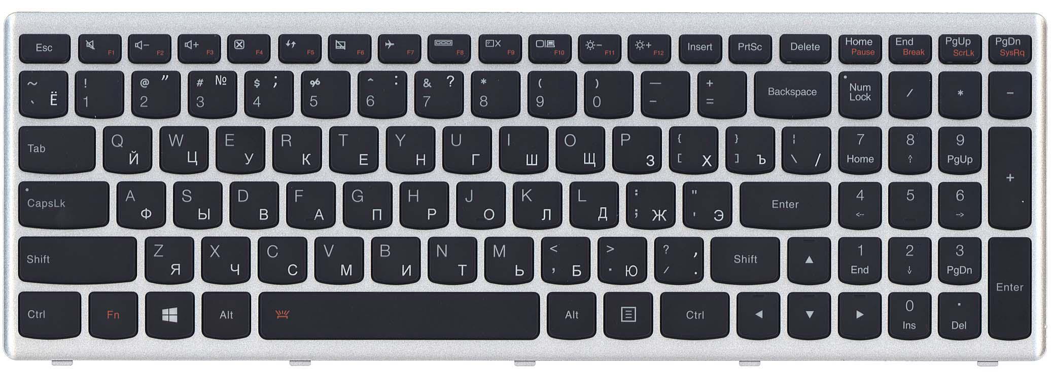Клавиатура для ноутбука Lenovo IdeaPad U510 Z710 с подсветкой Light Silver Frame Black