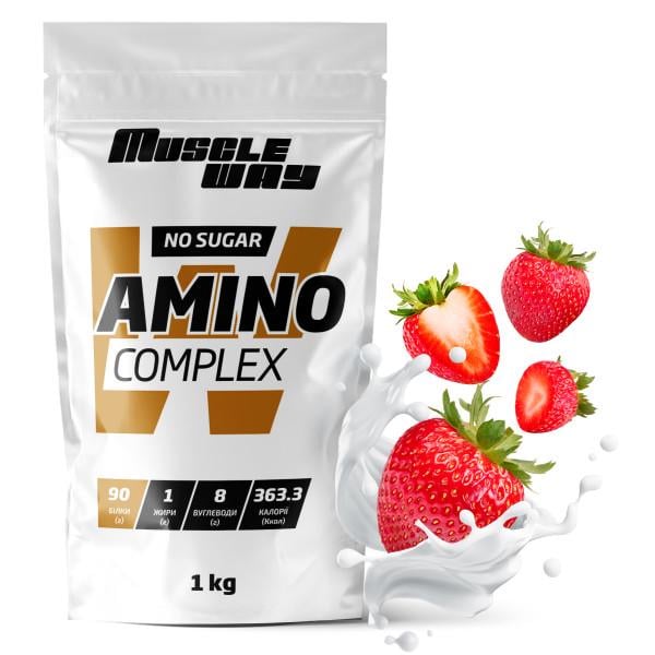 Аминокомплекс MuscleWay Amino Complex Клубника 90% белка без сахара на 40 порций 1 кг (21-125-am-mw-rs1.9)