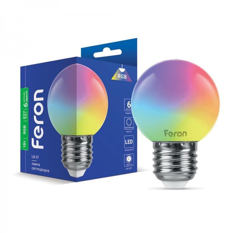 Лампа світлодіодна Feron LB-37 RGB матова G45 1W E27 (27844440) Лампа світлодіодна Feron LB-37 RGB матова G45 1W E27 (27844440)
