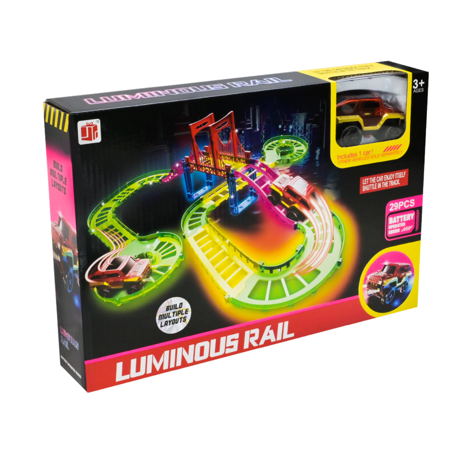 Игрушечный трек 888-131/60 люминесцентный машинка/подсветка фар 60 см 29 дет. (25599915)