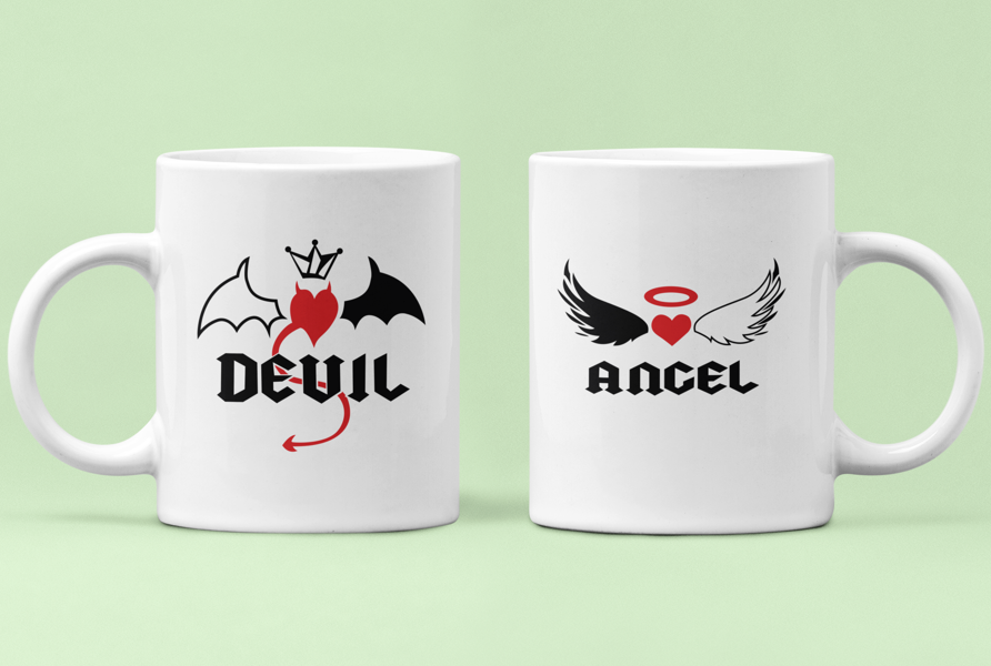 Чашки парные "Angel and Devil" для влюбленных 330 мл Белый (ВЛ18Ч)