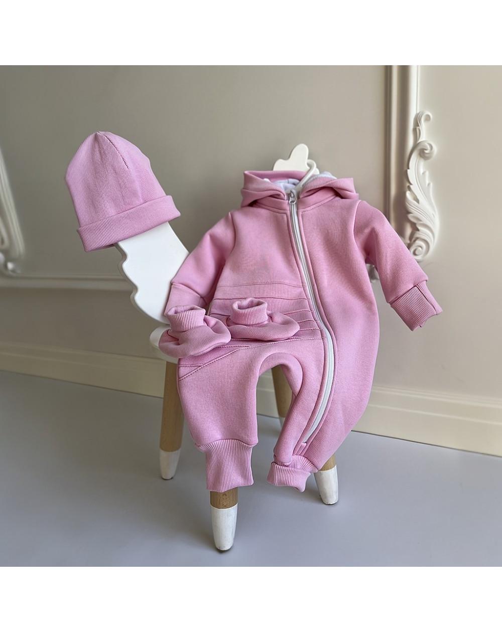 Комбинезон со съемным каюшоном детский BUNNY BOX триника утепленный р. 62 Розовый (18062)